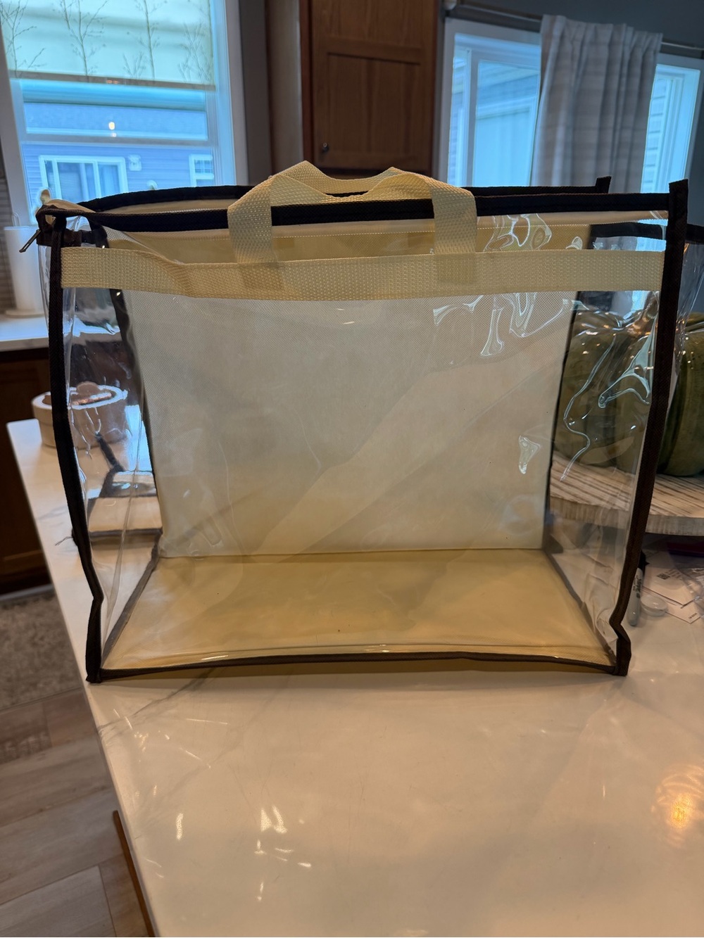 Clear Beige Tote Storage Bag with Handles